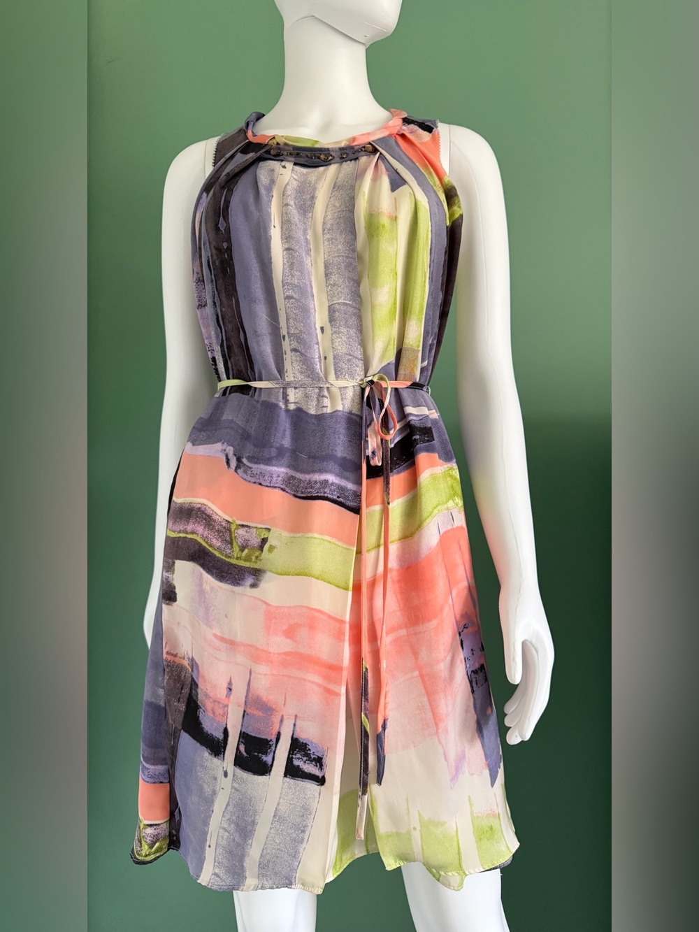 Simply Vera Vera Wang Coral, Lime & Slate Watercolor Halter Dress
